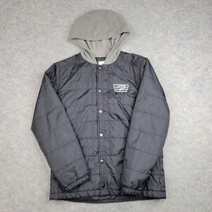 Vans Jacket Mens Large Black Hooded Quilted Snap Front Lightweight Nylon